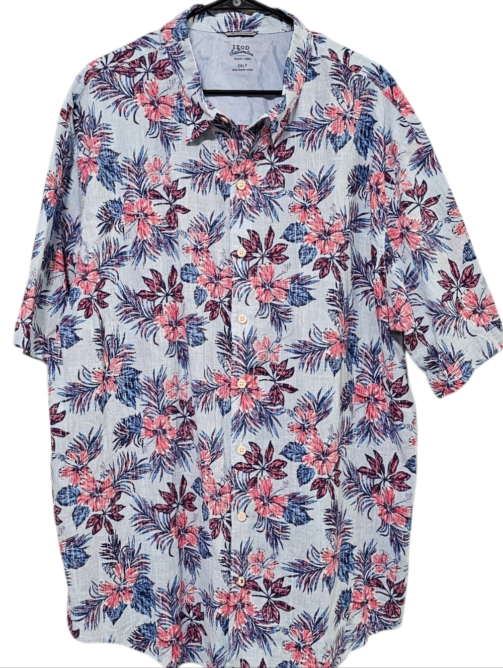 Izod Saltwater Men's Floral Hawaiian Short Sleeve Button Down Size 2XLT